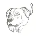 simple, minimalistic contour of Bernese mountain dog head including name "Nox"  tattoo design idea