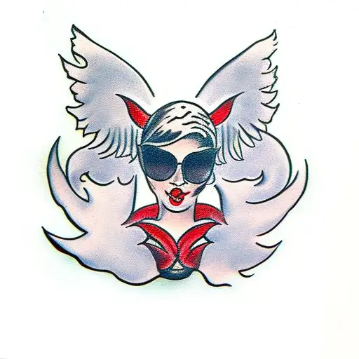 sexy woman devil with angel man tattoo design idea