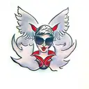 sexy woman devil with angel man tattoo design idea