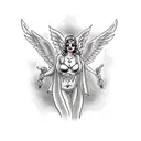 sexy woman devil with angel man tattoo design idea