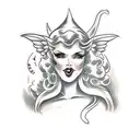 sexy woman devil with angel man tattoo design idea