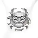 Grumpy dude with a wine bottle tattoo design idea