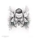 Grumpy dude with a wine bottle tattoo design idea