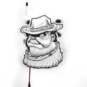 Grumpy dude with a wine bottle tattoo design idea