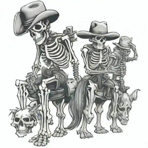 3 skeleton cowboys tattoo design idea