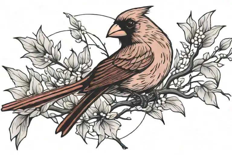 cardinal with the numbers 11:11 on its wing attached sitting on a branch  tattoo design idea