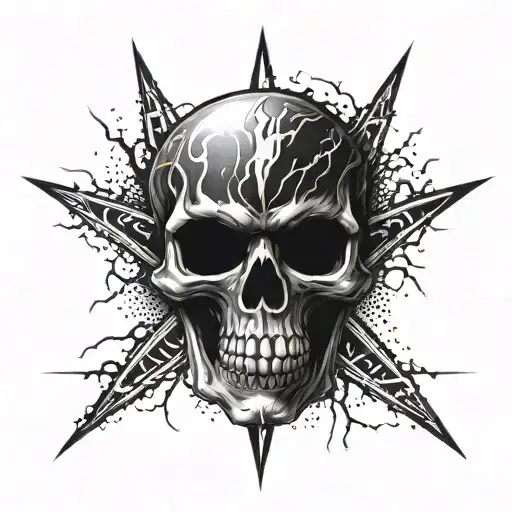 A skull with Metallica's signature lightning bolt logo as its eyes tattoo design idea