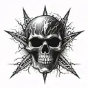 A skull with Metallica's signature lightning bolt logo as its eyes tattoo design idea