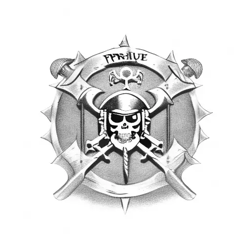 pirate ship with a jolly Roger flag flying,  Templar knights with shields and swords throughout the deck  tattoo design idea