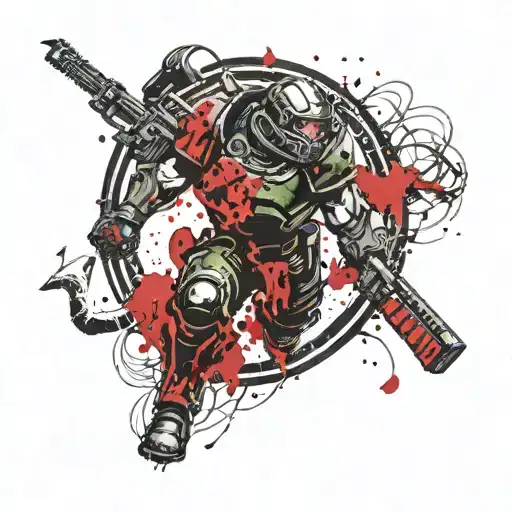 doom slayer with norse mythology tattoo design idea