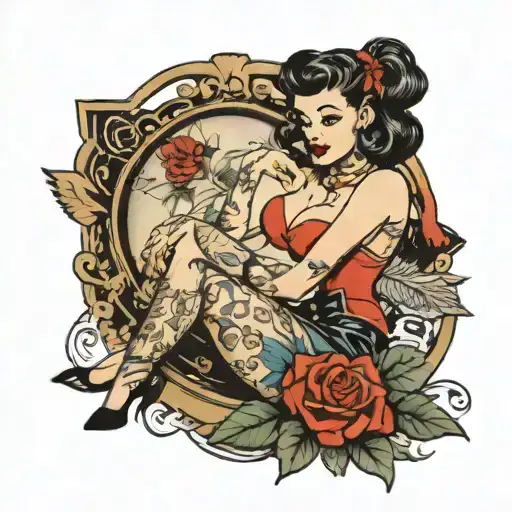 pinup girl dressed tattoo design idea