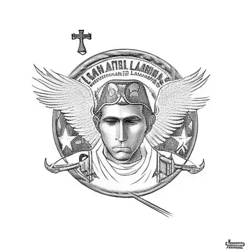 louisiana themed, New Orleans, Air Force, F15s with a larger focus on saint gabriel. overall shape needs to be a circle tattoo design idea