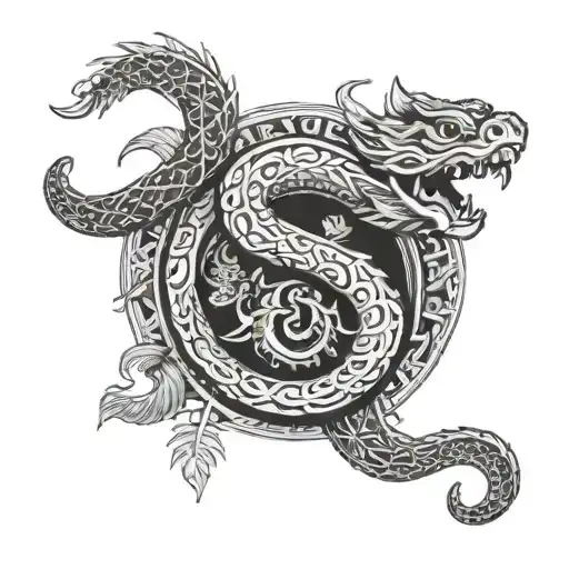 feathered serpant around Mayan calendar tattoo design idea