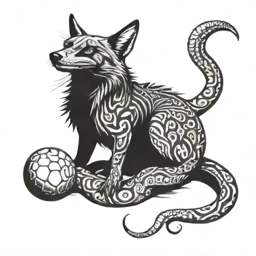 jackal with ball python snake wrapped itself Also tattoo design idea