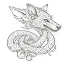 jackal with ball python snake wrapped itself tattoo design idea
