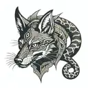jackal with ball python snake wrapped tattoo design idea