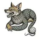 jackal with ball python snake wrapped tattoo design idea
