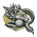 jackal with ball python snake wrapped tattoo design idea