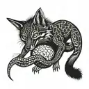 jackal with ball python snake wrapped tattoo design idea