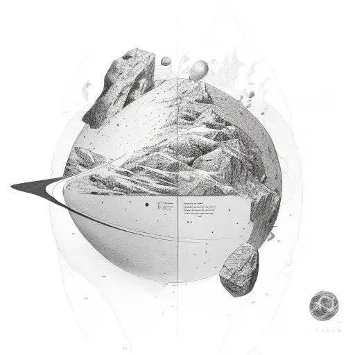 bouldering, planet and physics themes wraparound forearm tattoo design idea