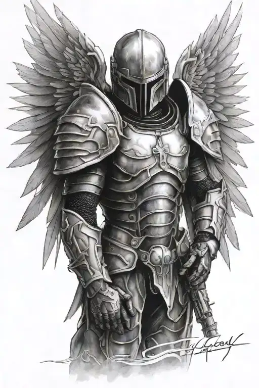 armored battle angel of God tattoo design idea
