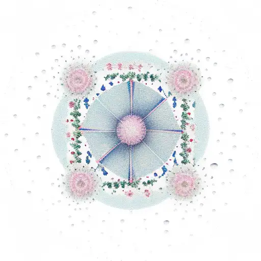 rain falling from the sky in flowers growing with a round circle around sayingThere's water in the flowers, let's grow tattoo design idea