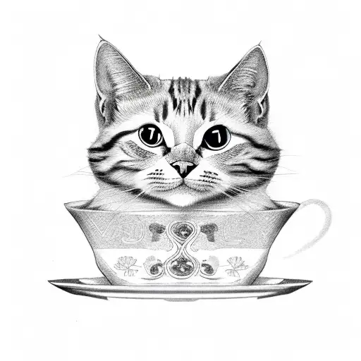 Three stylized cats sitting on coffee cups tattoo design idea