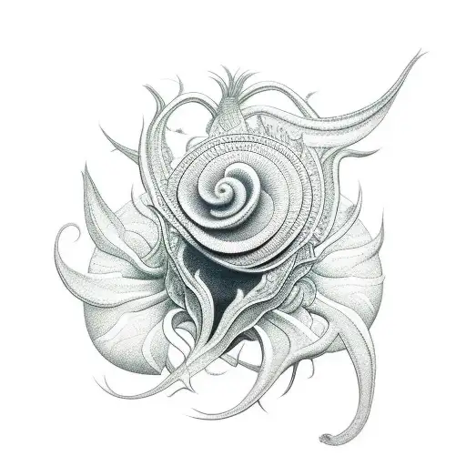 A carnivorous plant with geometric forms tattoo design idea