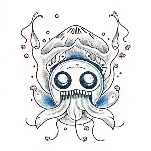 a jellyfish with a nepenthes pitcher trap with geometric cats tattoo design idea