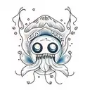 a jellyfish with a nepenthes pitcher trap with geometric cats tattoo design idea