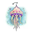 a jellyfish with a nepenthes pitcher trap with geometric cats tattoo design idea