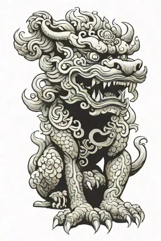 foo dog guarding tattoo design idea