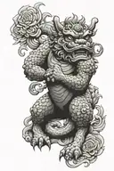 foo dog guarding tattoo design idea