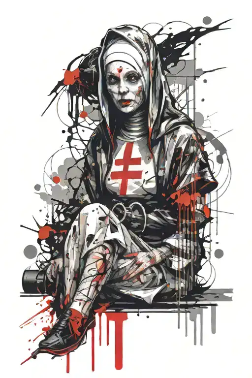 scary nun in the church tattoo design idea