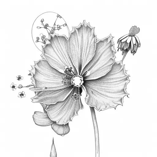 Orange Juice Box with Primroses, Cosmos, and narcissus holly flowers coming out the top tattoo design idea