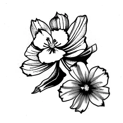 Orange Juice Box with Primroses, Cosmos, and narcissus holly flowers coming out the top tattoo design idea