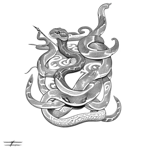 Dagger in snakes head from top down tattoo design idea