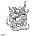 Dagger in snakes head from top down tattoo design idea