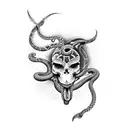 Dagger in snakes head from top down tattoo design idea