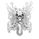 Dagger in snakes head from top down tattoo design idea