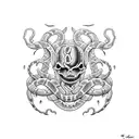 Dagger in snakes head from top down tattoo design idea