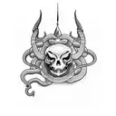 Dagger in snake skull from top down tattoo design idea