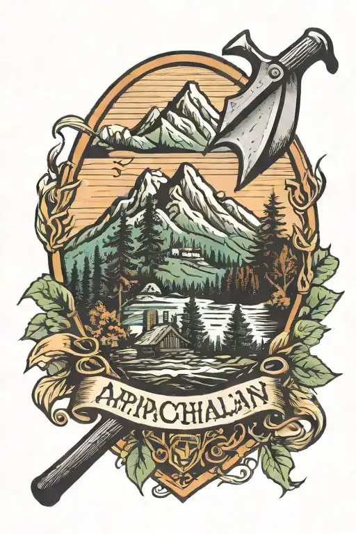 Appalachian mountains with pick axe tattoo design idea