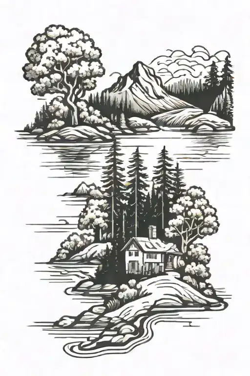 appalachian mountain scene tattoo design idea