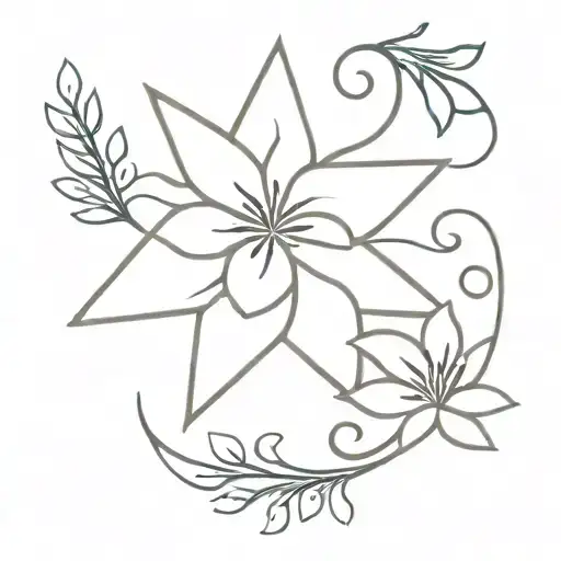 tiare flower, star and the letters M and S tattoo design idea