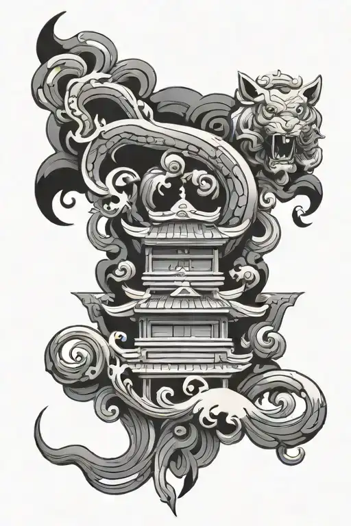 Abstract object with Japanese inspiration of : mythology tattoo design idea