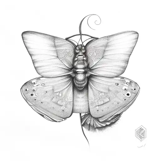 borboleta, flores e ramos e lua tattoo design idea