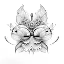 borboleta, flores e ramos e lua tattoo design idea
