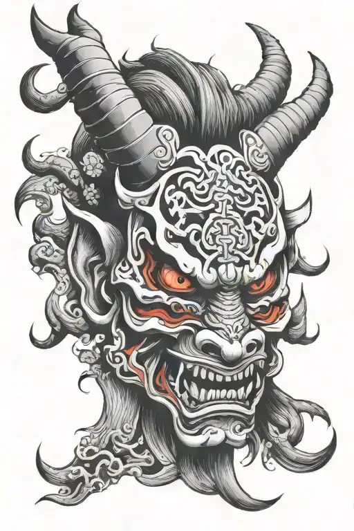 oni demon mask tattoo design idea