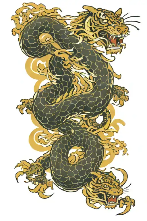 Japanese dragon with tiger tattoo design idea